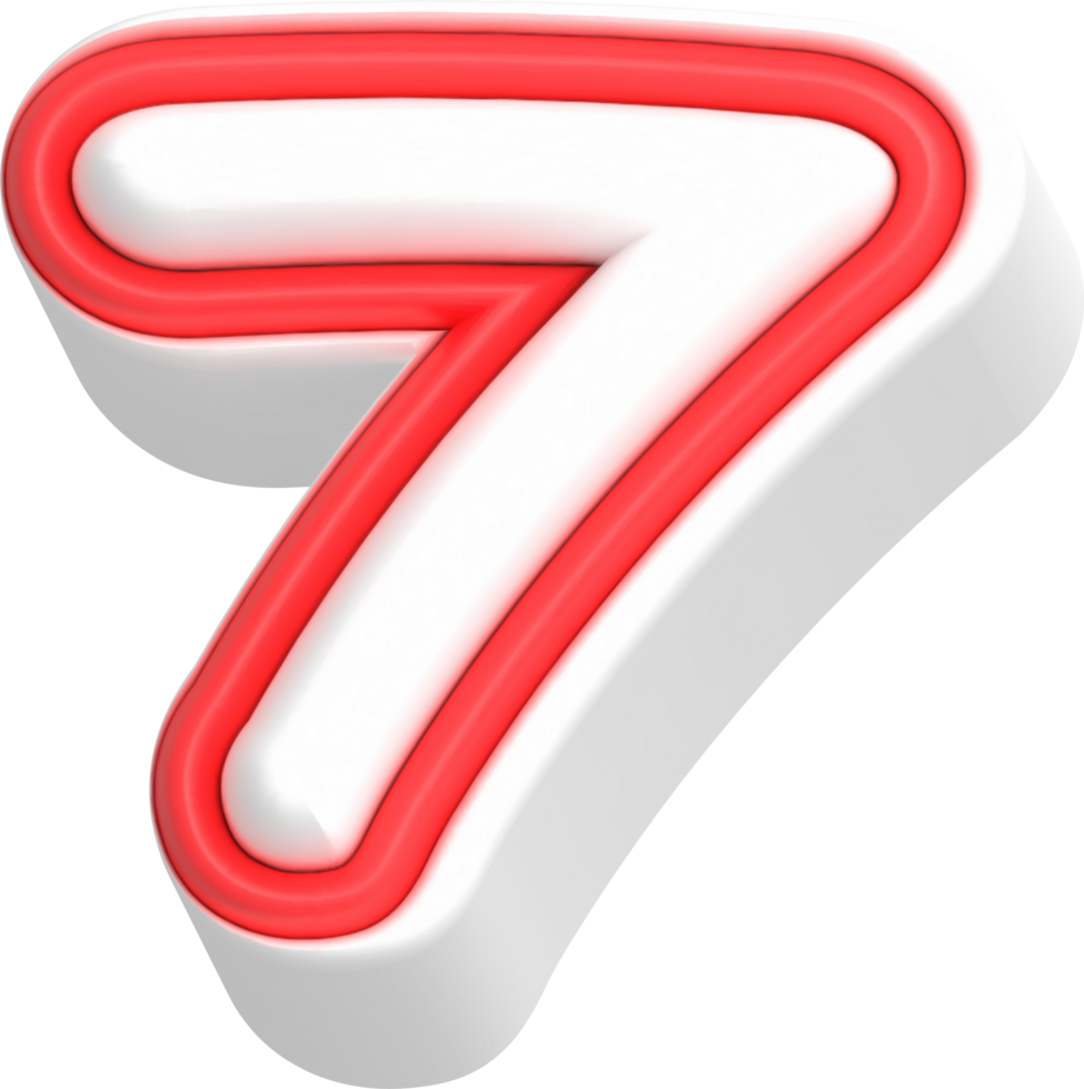 Number 7, Cartoon Cute 3D, Red Color Lettering png