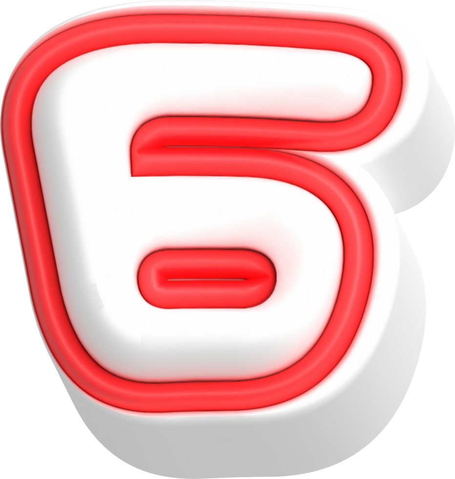 Number 6, Cartoon Cute 3D, Red Color Lettering png