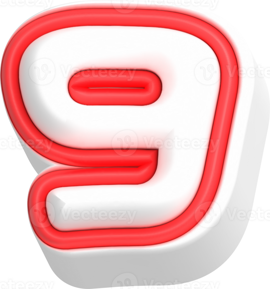 Number 9, Cartoon Cute 3D, Red Color Lettering png
