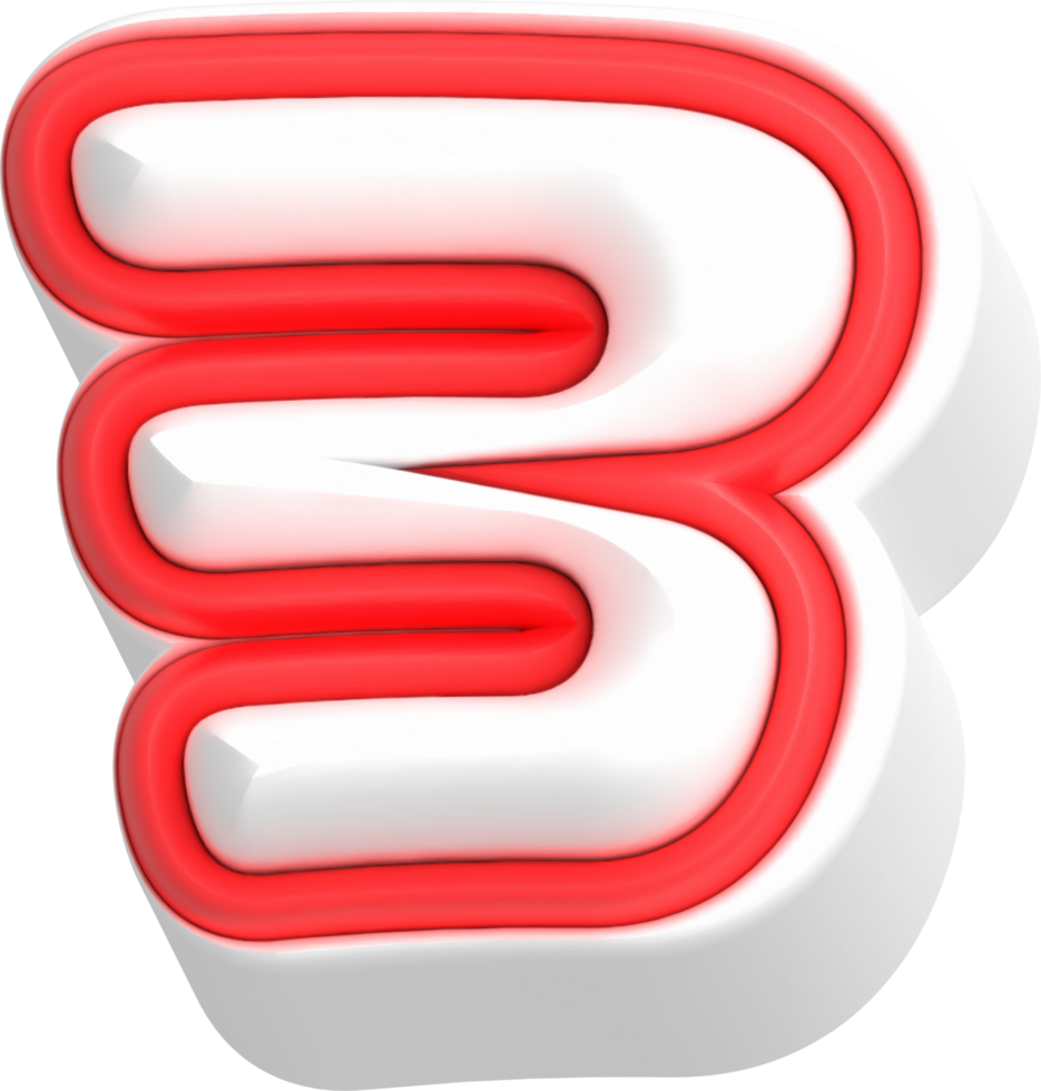 Number 3, Cartoon Cute 3D, Red Color Lettering png