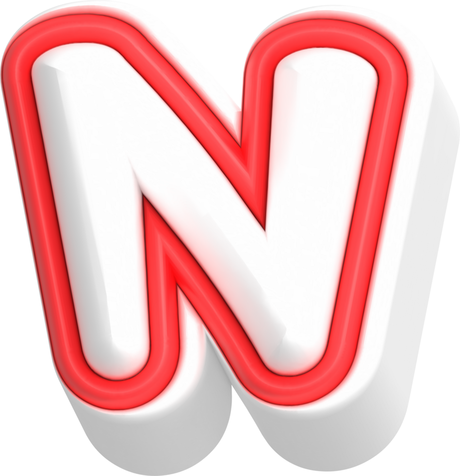 Letter N, Cartoon Cute 3D, Red Color Lettering png