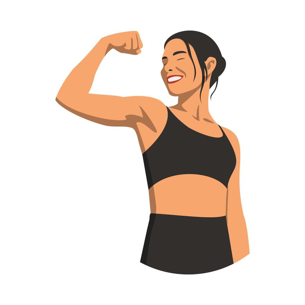 Happy Woman Flexing Her Biceps After a Workout vector