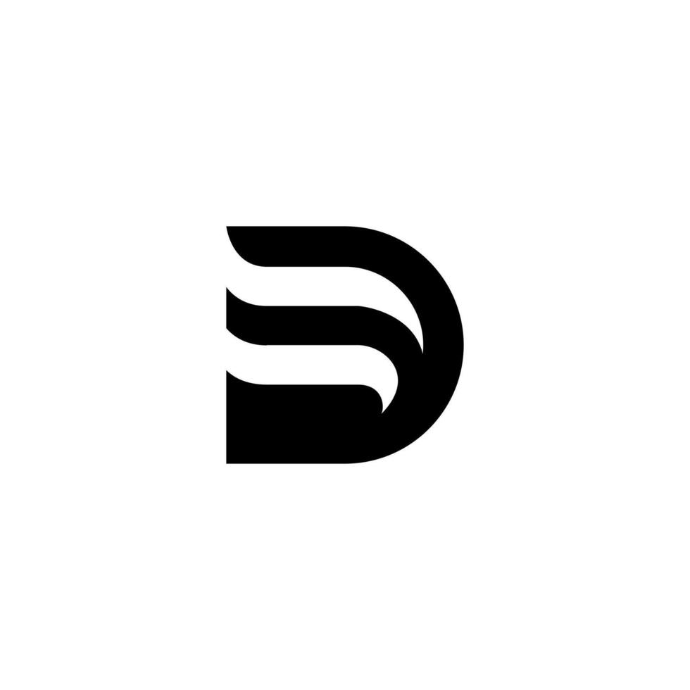 Black Initial D TWO WAVE Logo. Abstract Monogram Logomark for Growing Business, Branding, Identity, Marketing. vector