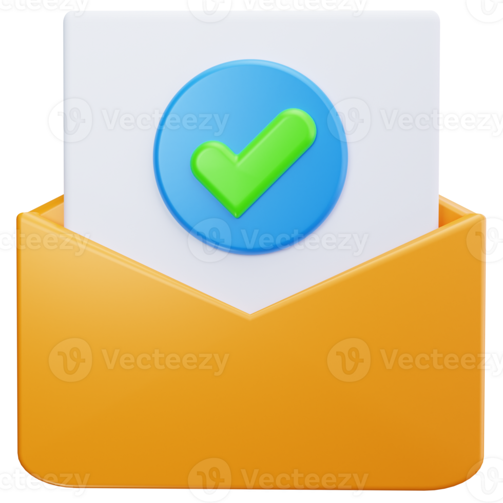 3D Icon Verified Mail Envelope png