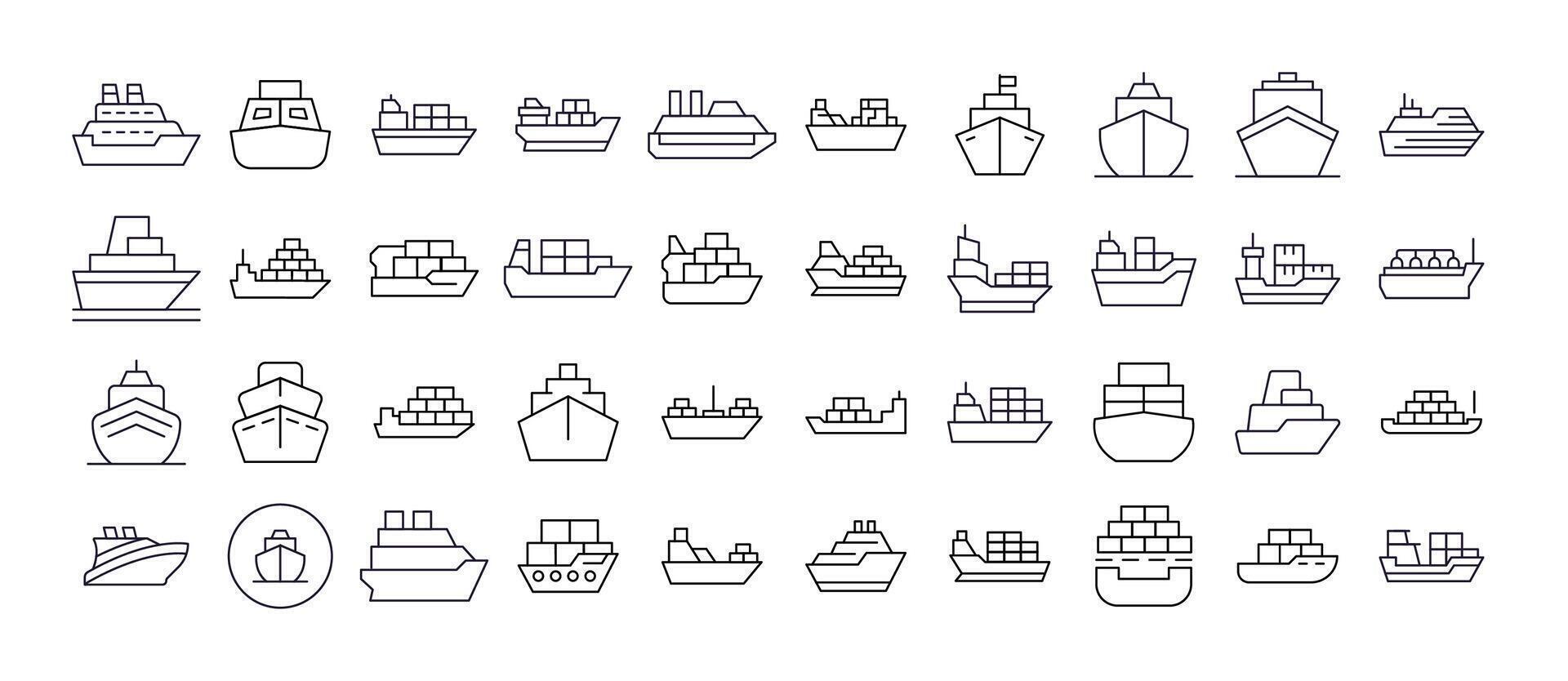 Ship Line Icon Bundle. Outline Signs for Graphic and Web Design, Apps, Adverts, Various Cards vector