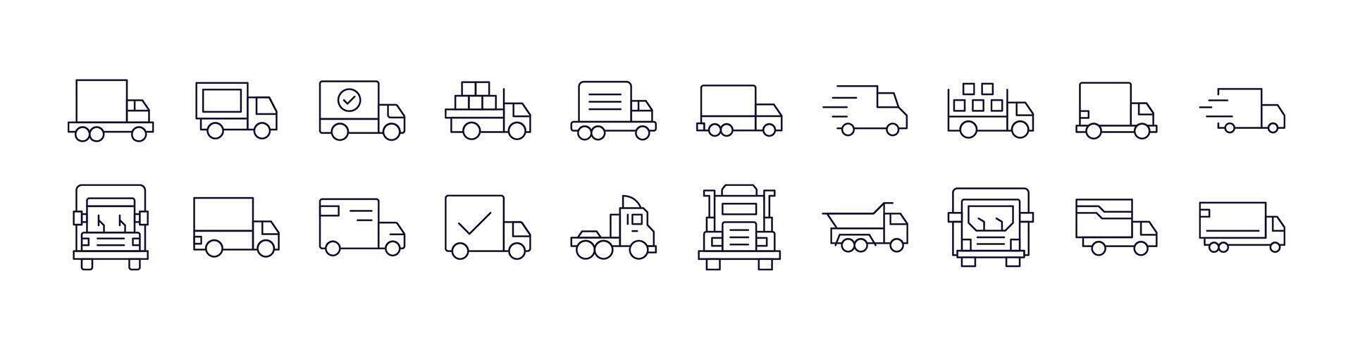 Delivery Truck Related Icon Set. Editable Stroke. Perfect for Web Sites, Books, Cards, Apps vector