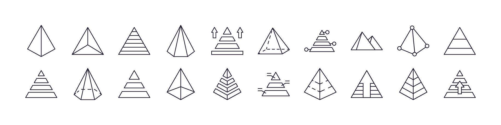 Pyramid Pack of Thin Icons. Editable Stroke. Perfect for Web Sites, Books, Cards, Apps vector