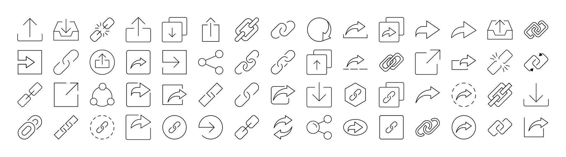 Bundle of Share and Link Related Line Icons. Outline Signs for Graphic and Web Design, Apps, Adverts, Various Cards vector