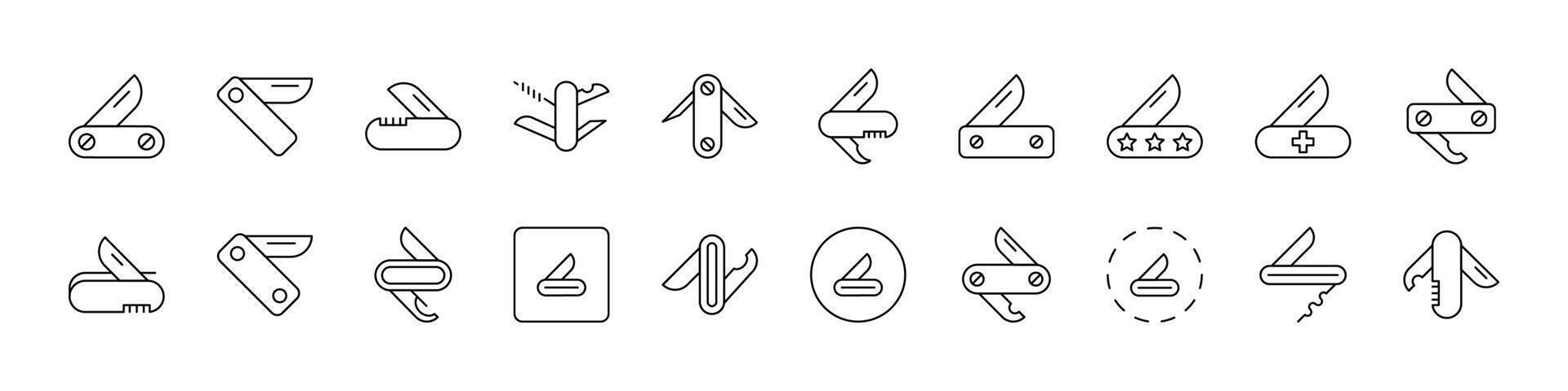 Camping Line Icon Collection. Folding Knife Outline Signs for Graphic and Web Design, Apps, Adverts, Various Cards vector