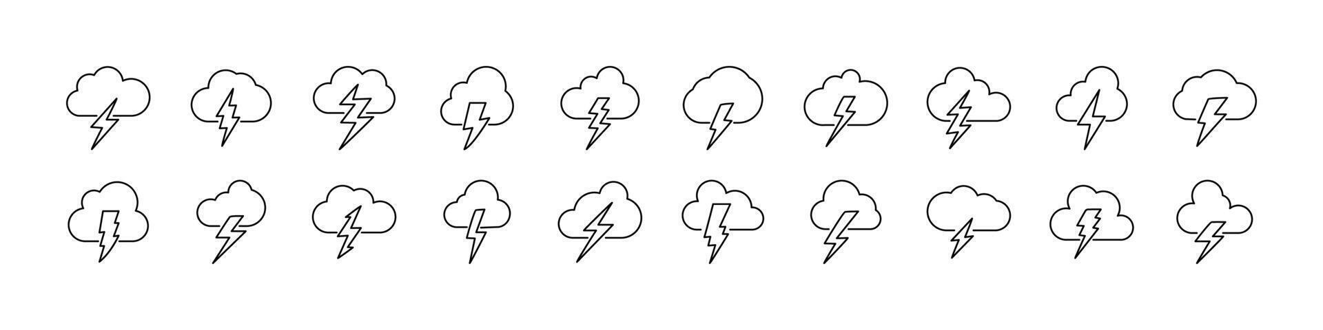 Lightning Set of Thin Icons. Editable Stroke. Perfect for Web Sites, Books, Cards, Apps vector