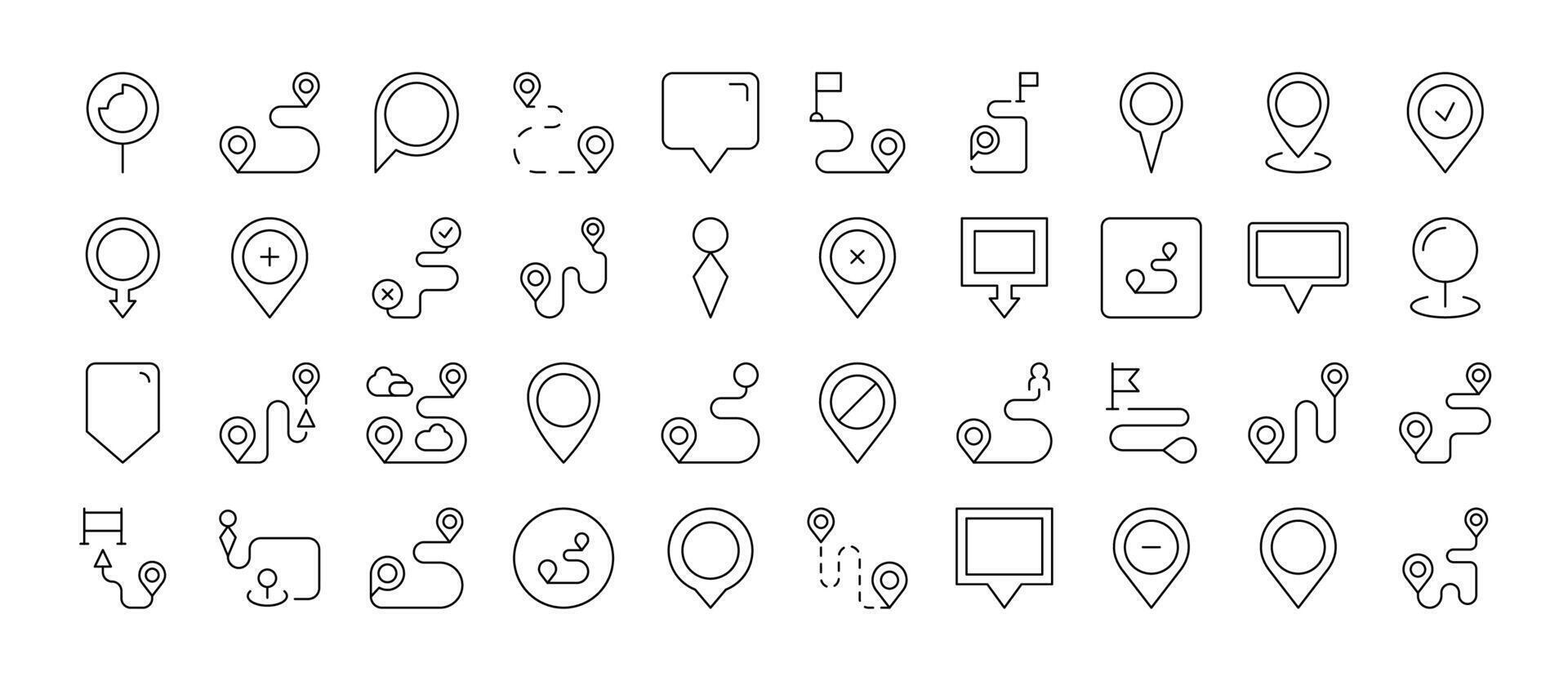 Map Pin Line Icon Pack. Outline Signs for Graphic and Web Design, Apps, Adverts, Various Cards vector