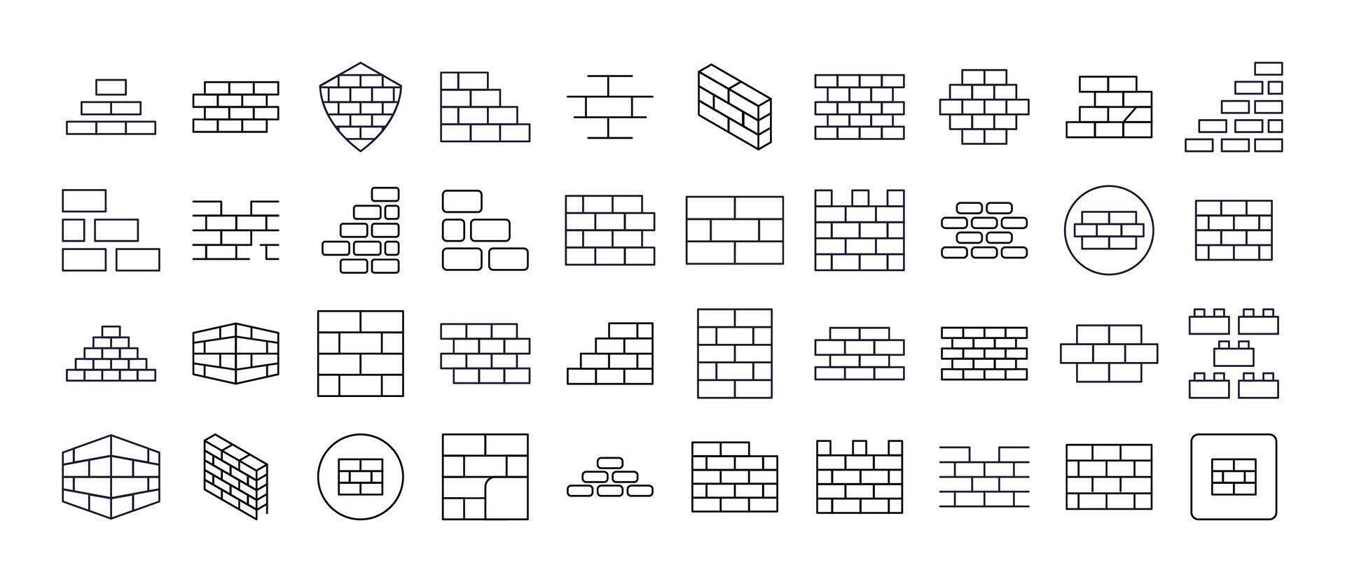 Collection of Building Related Line Icons. Brick Wall Outline Signs for Graphic and Web Design, Apps, Adverts, Various Cards vector