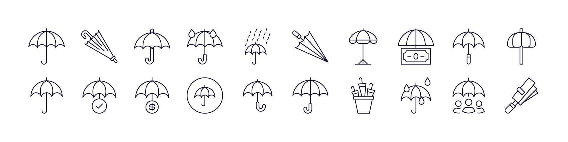 Pack of Umbrella Thin Icons. Editable Stroke. Perfect for Web Sites, Books, Cards, Apps vector