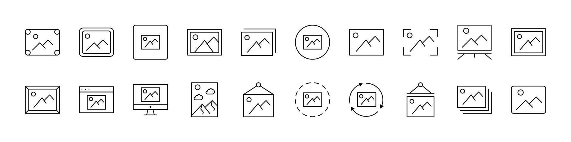 Set of Picture Related Line Icons. Outline Signs for Graphic and Web Design, Apps, Adverts, Various Cards vector