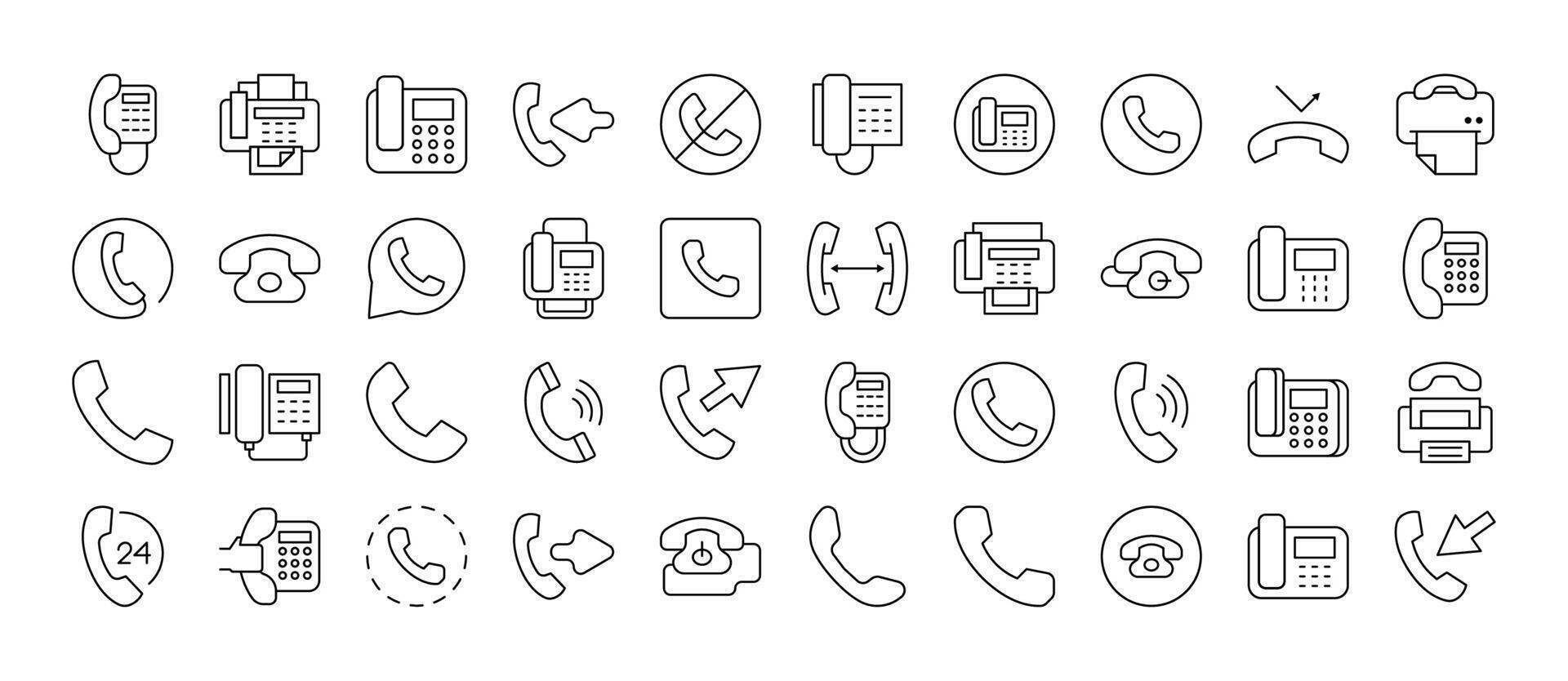 Set of Vintage Phone Related Line Icons. Outline Signs for Graphic and Web Design, Apps, Adverts, Various Cards vector