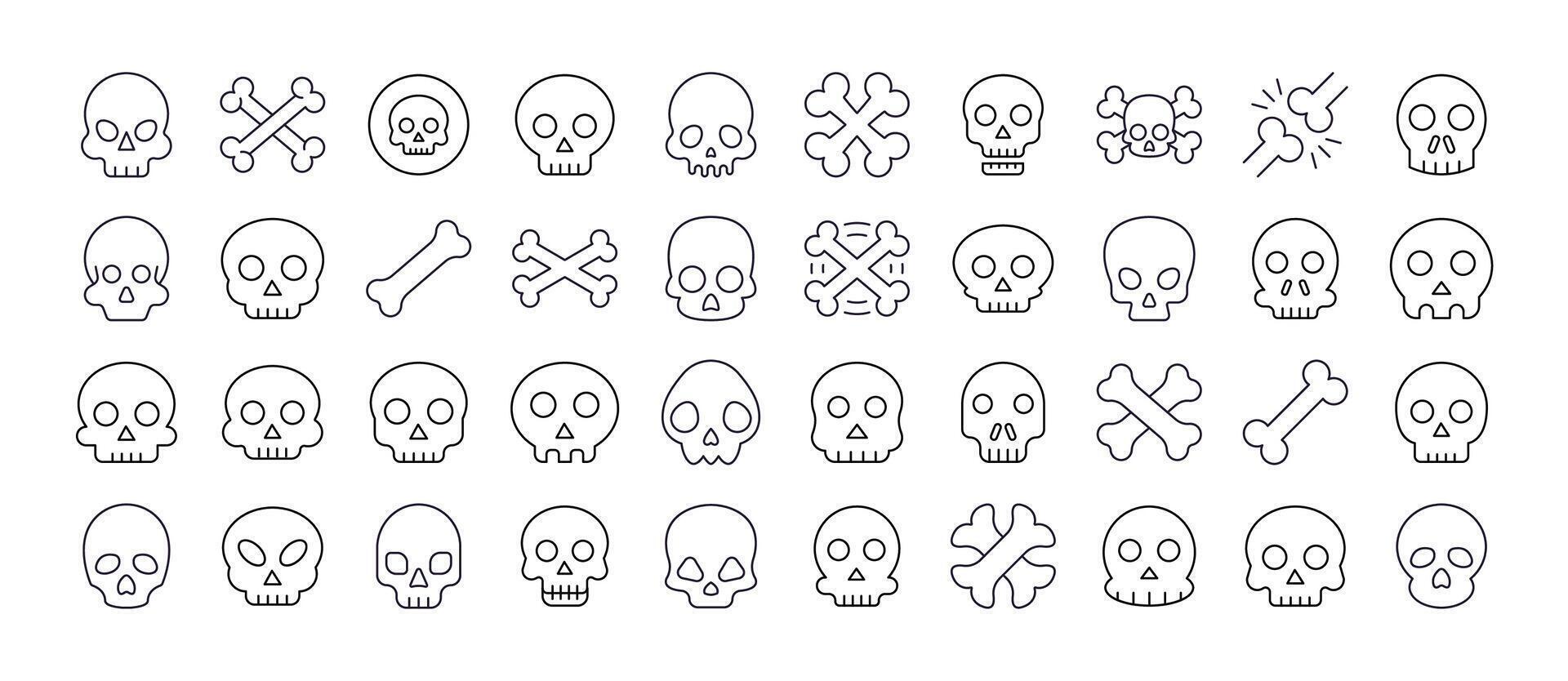 Pack of Skull Related Line Icons. Outline Signs for Graphic and Web Design, Apps, Adverts, Various Cards vector