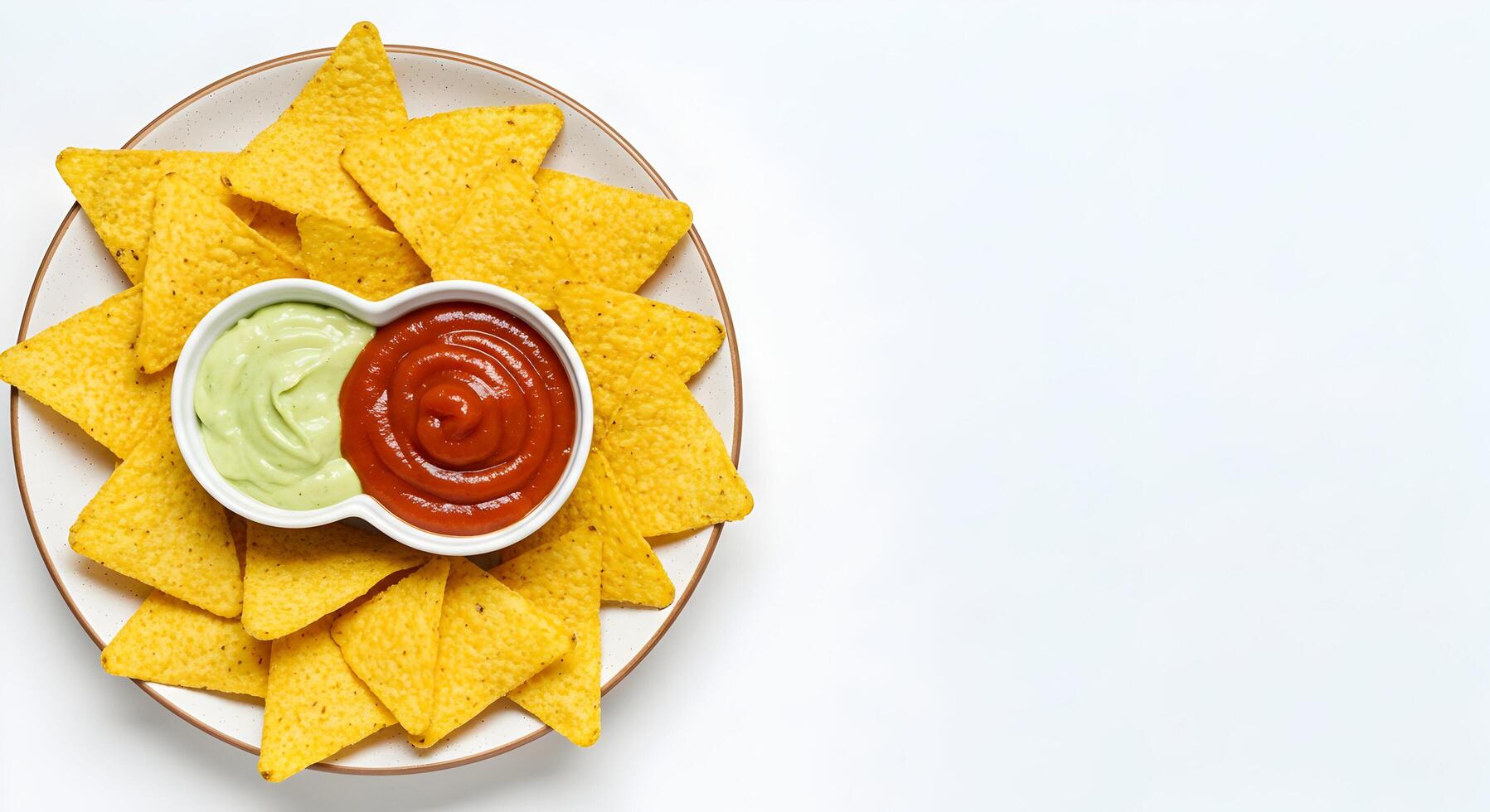 Serving Nachos with Salsa and Guacamole on Plate photo