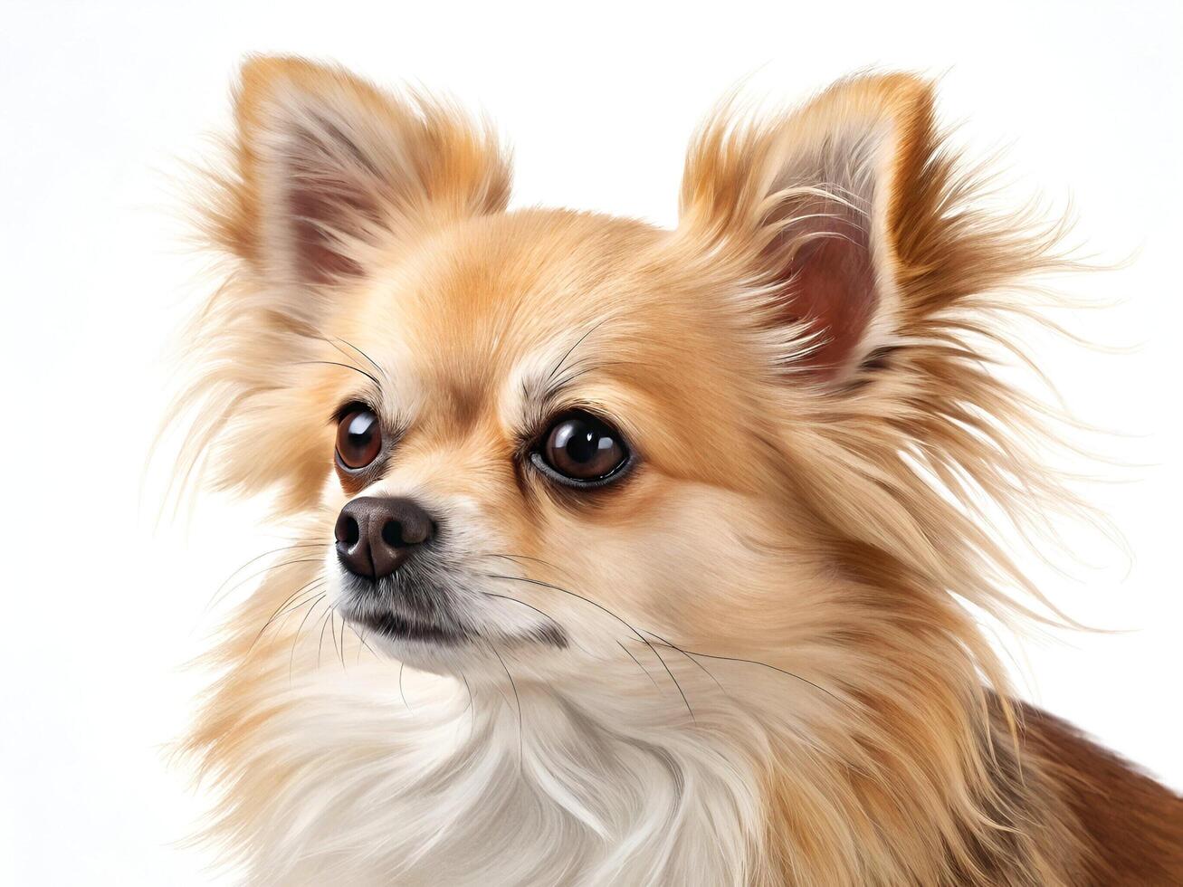 Dog Portrait Looking Up Cute Small Breed on White Background photo