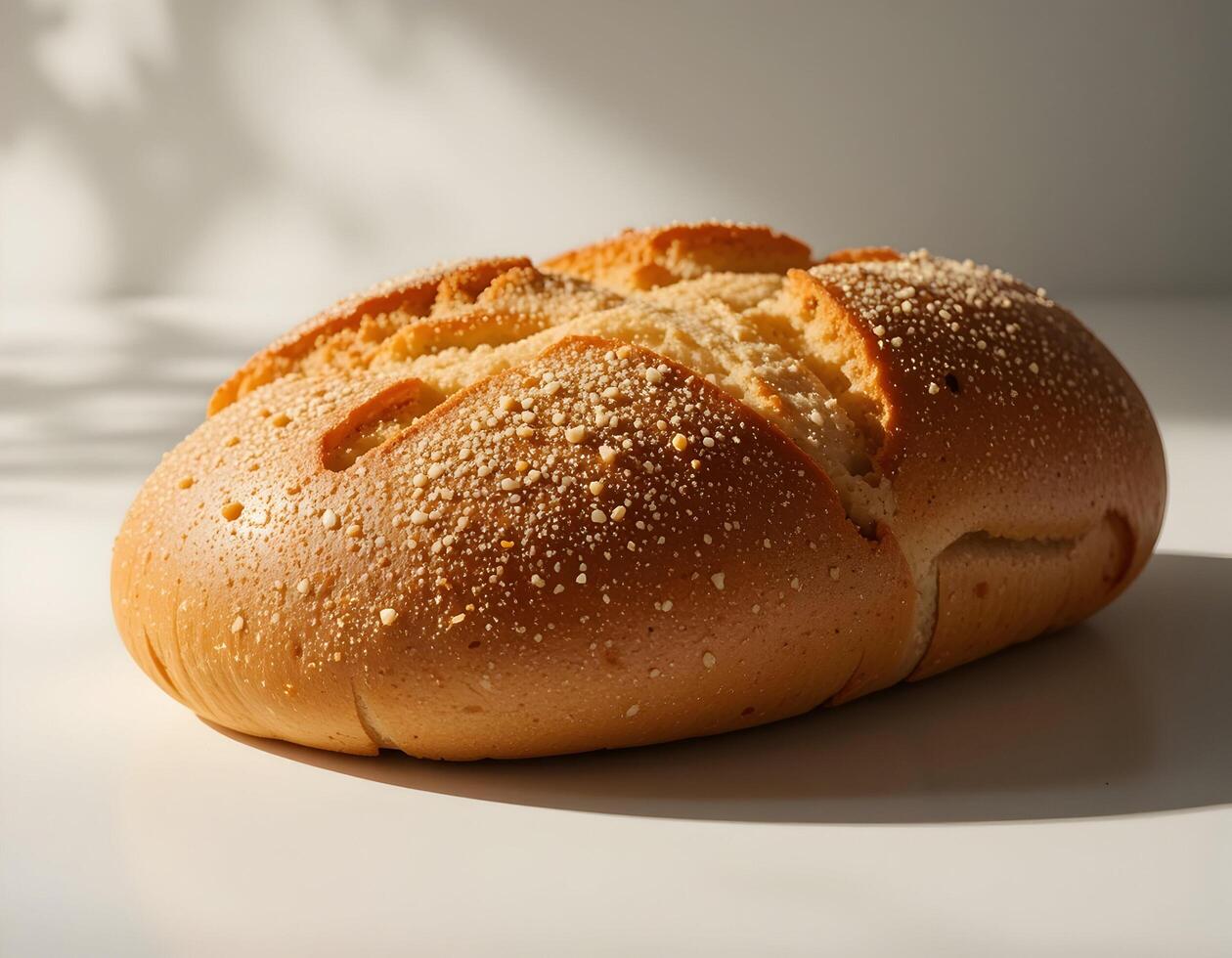 Loaf of Bread with Topping on White Background in Soft Light photo