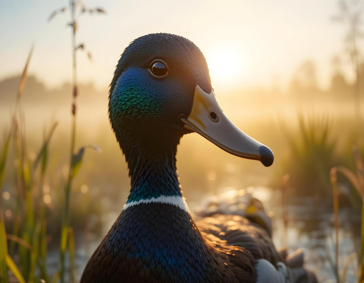 Duck in Sunlight with Nature Setting Morning Time photo