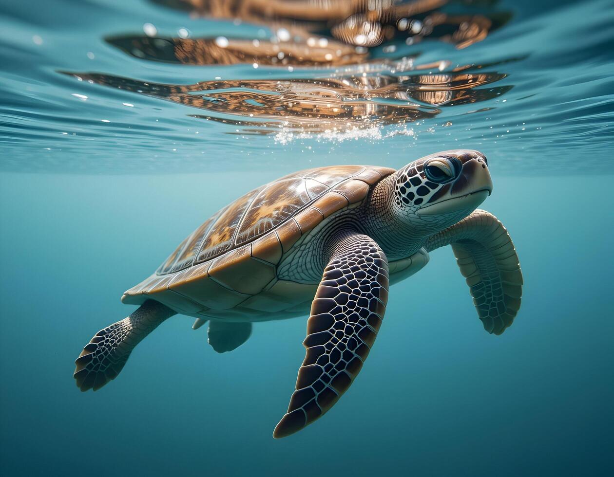 Sea Turtle Swimming Underwater in Ocean Habitat photo
