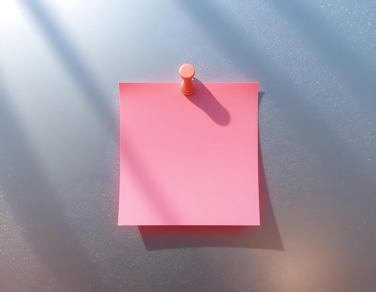 Pink Note Pinned on Metal Surface with Sunlight and Shadows photo