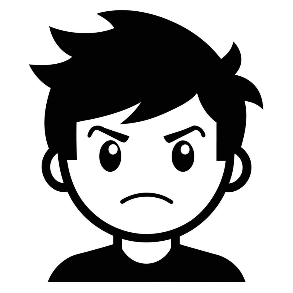 Angry face black and white illustration vector