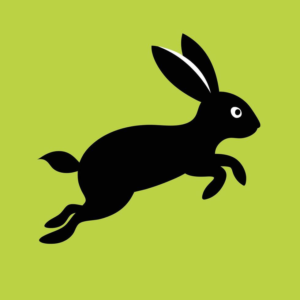 Black hare jumping against green background vector