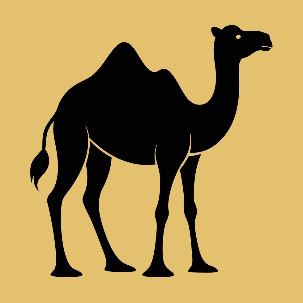 Black silhouette camel on golden background vector