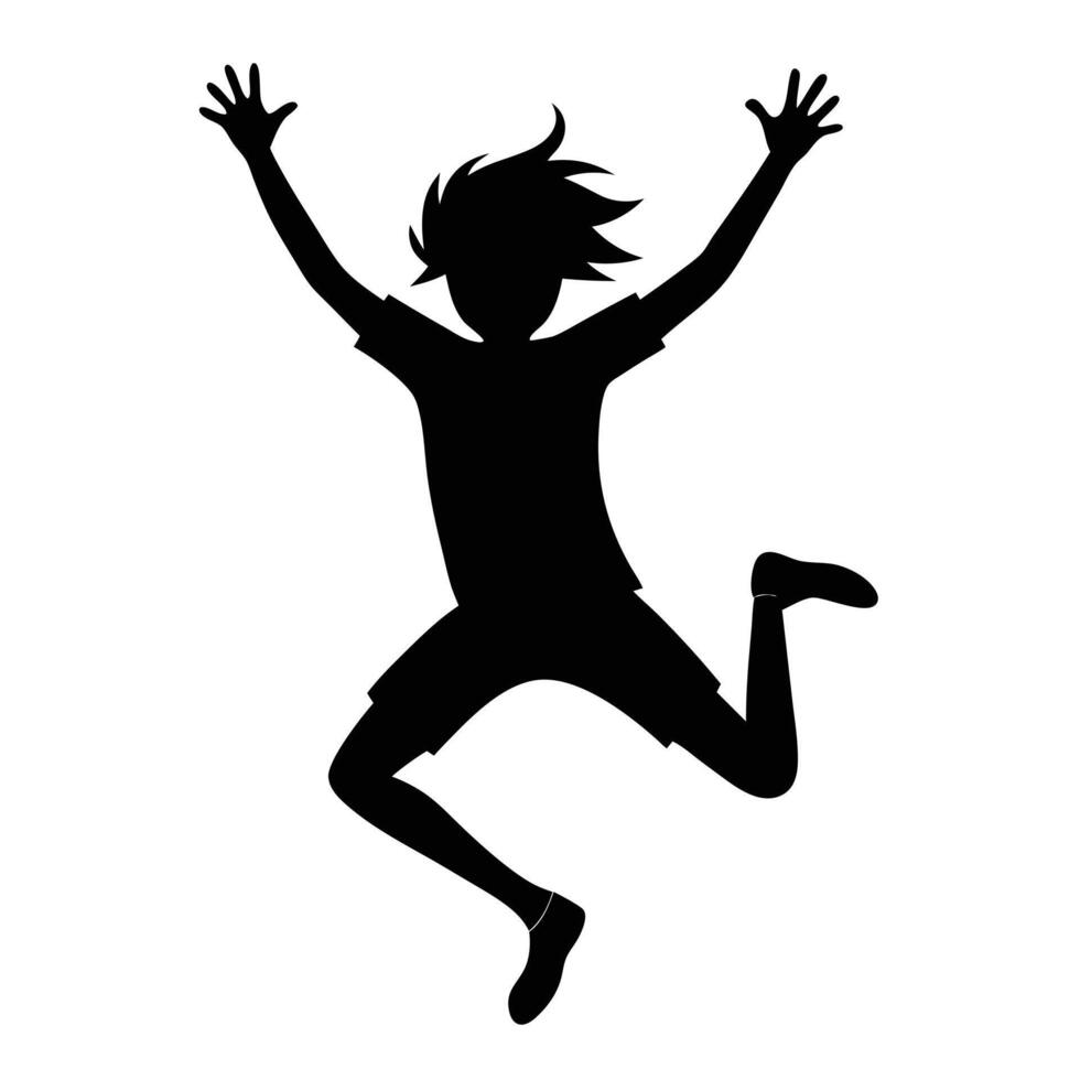 Jumping silhouette of happy boy vector