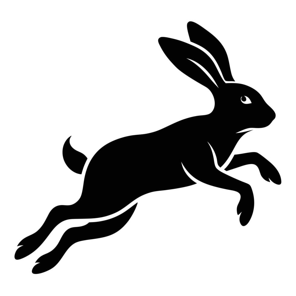 Black silhouette of jumping hare animal vector