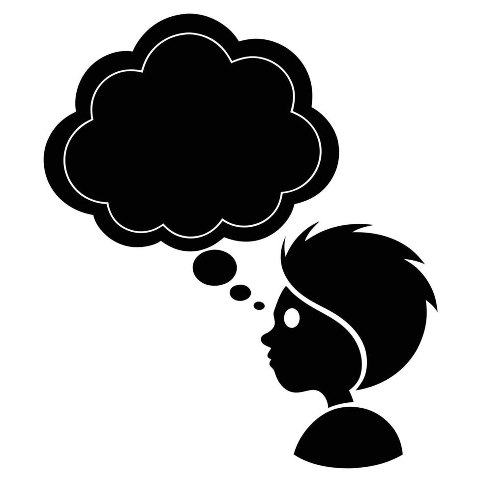 Silhouette child thinking with thought bubble vector