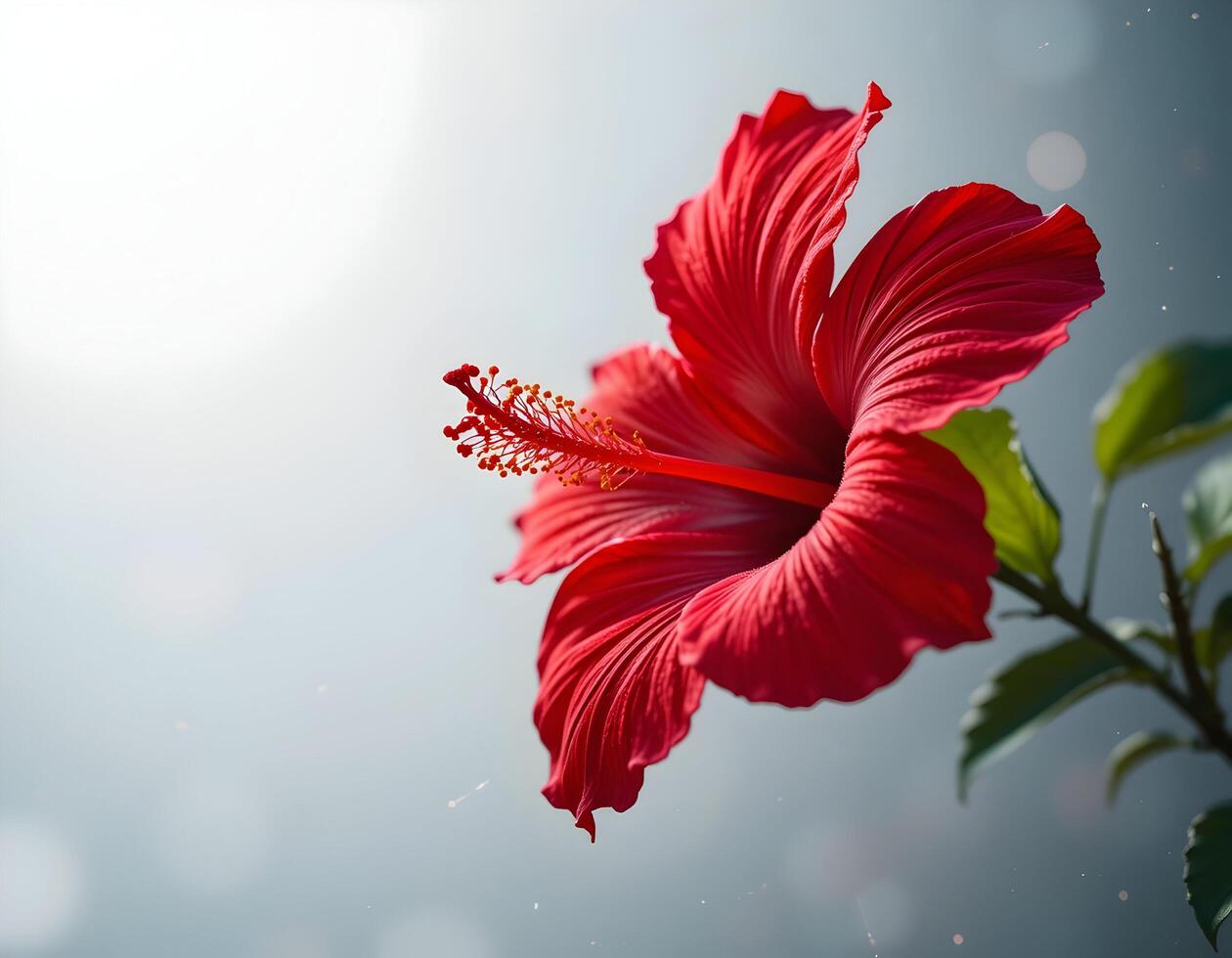 Vibrant Red Hibiscus Flower Blooming Against a Soft Background photo