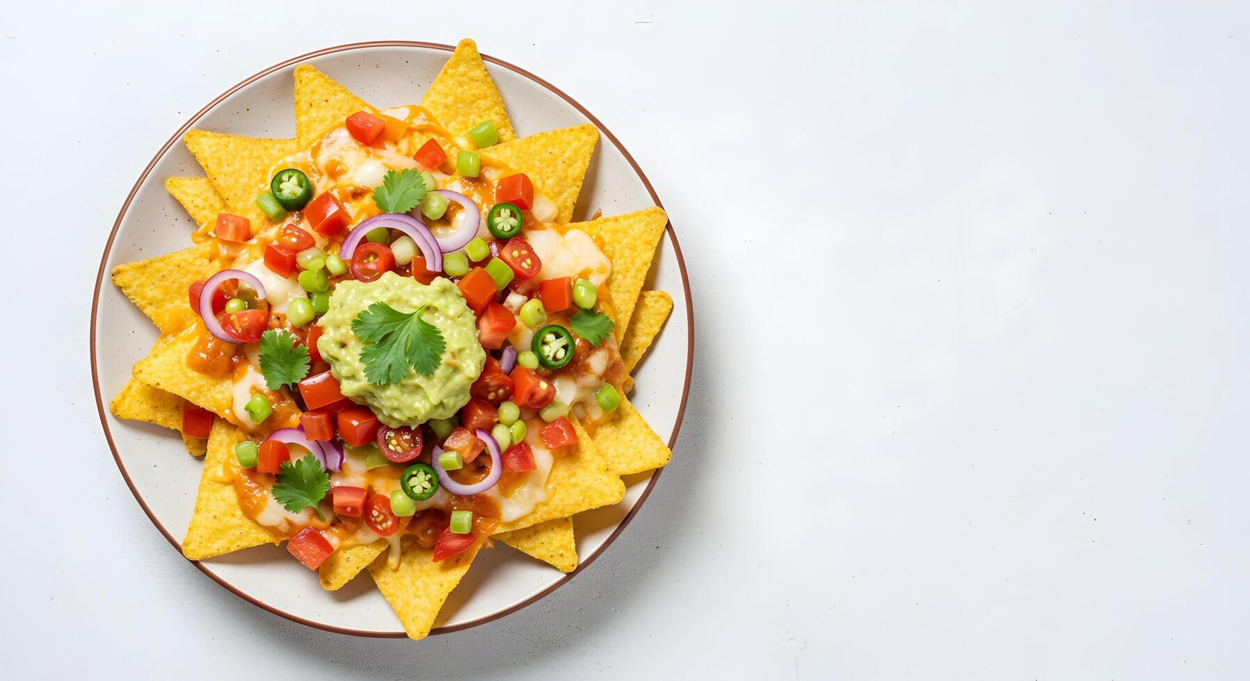 Serving of Loaded Nachos with Guacamole and Fresh Toppings photo
