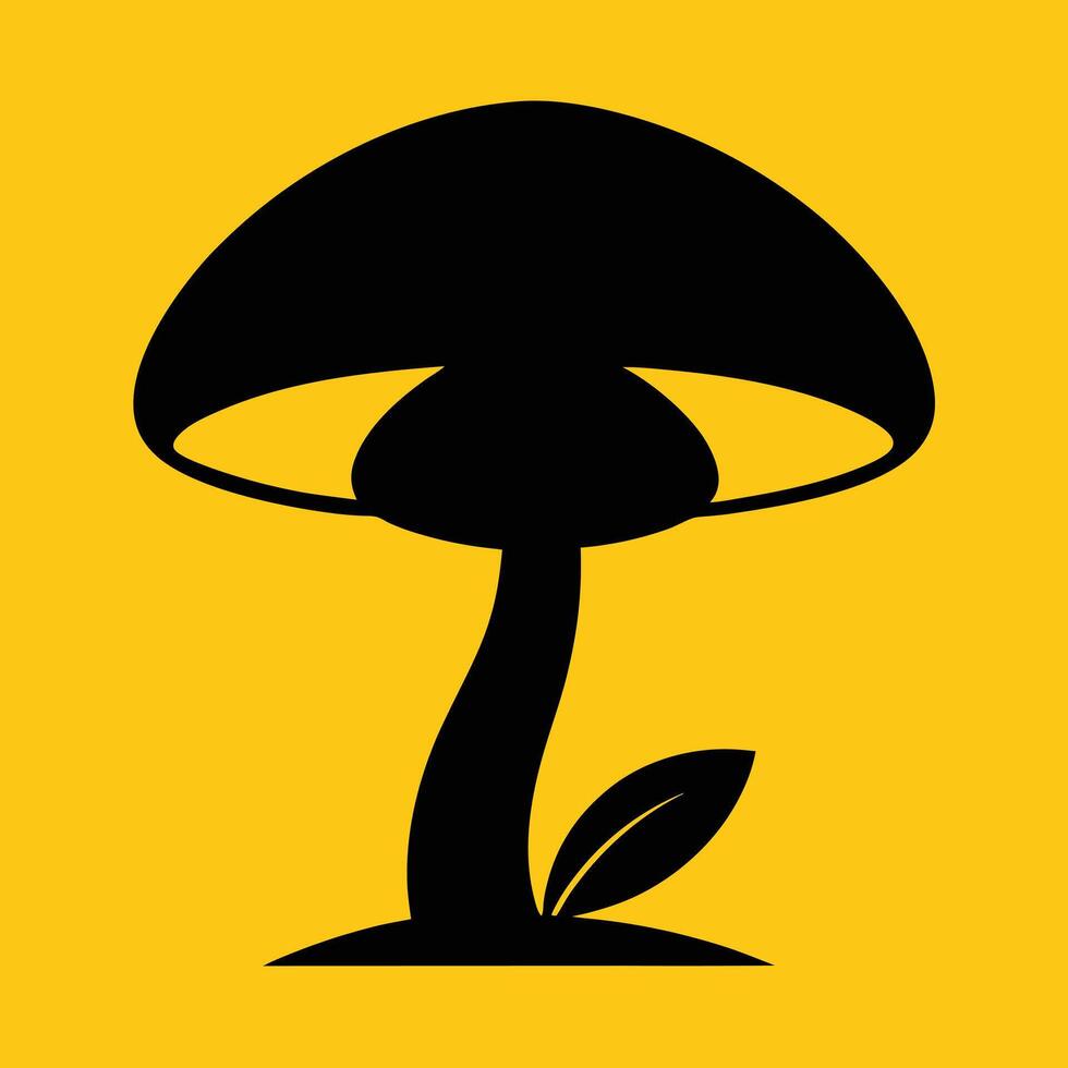 Black mushroom silhouette on yellow background vector