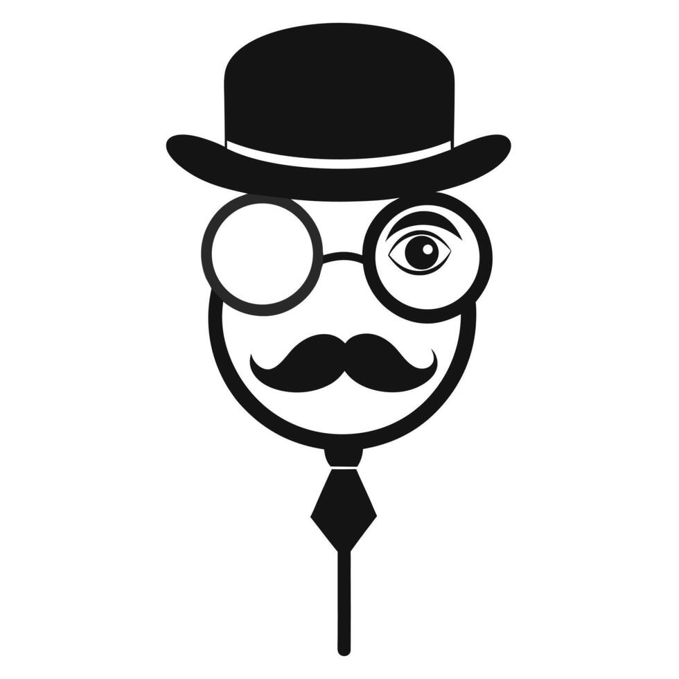 Gentleman face with hat and glasses vector