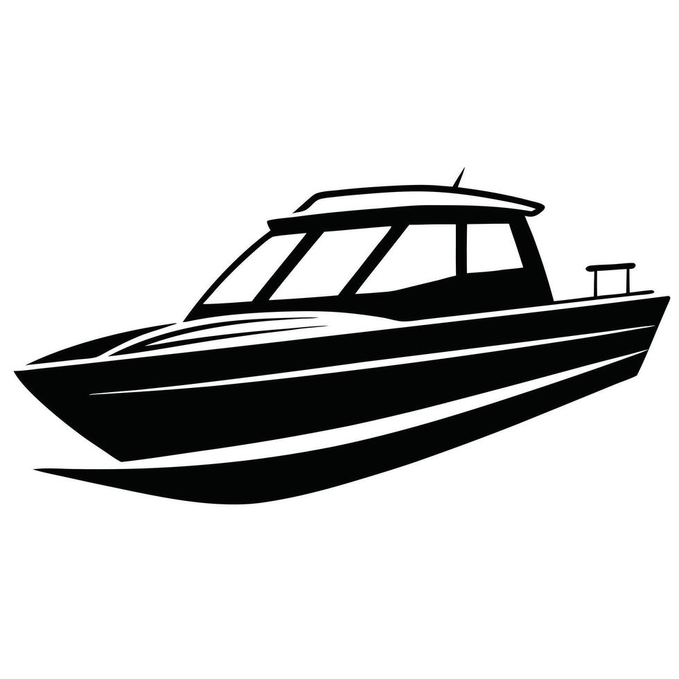 Black and white modern motorboat illustration vector