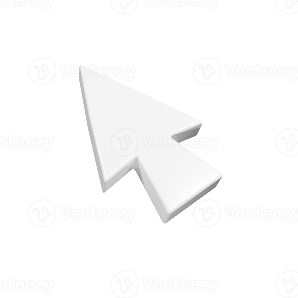 3d render white mouse pointer arrow png