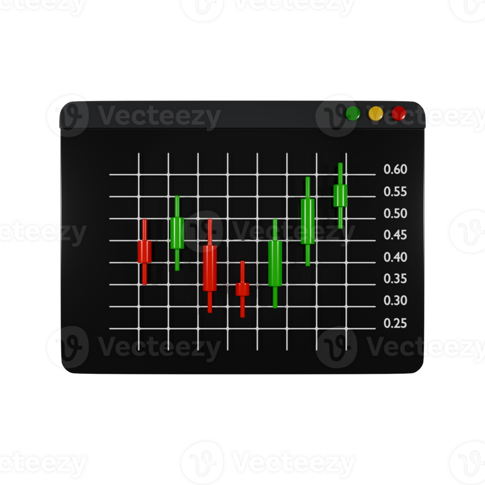 3d render stock market graph on monitor illustration png