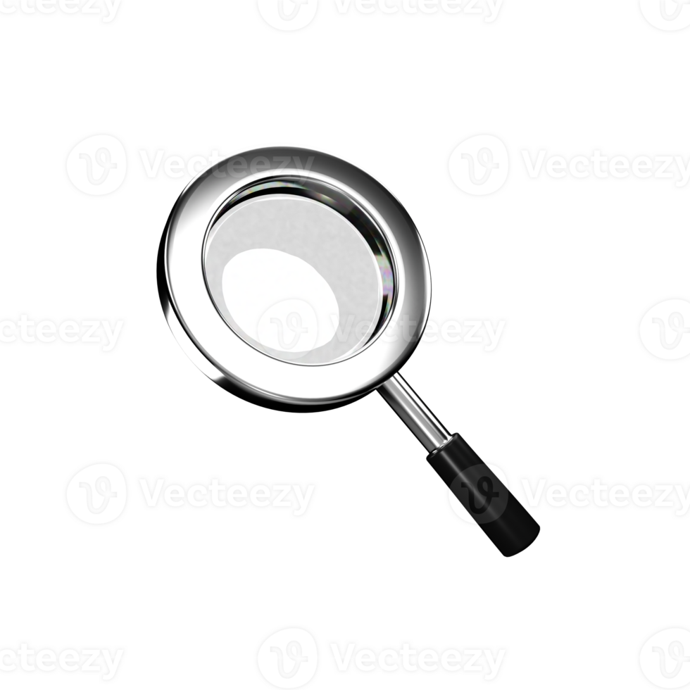 3d render isolated silver magnifying glass illustration png