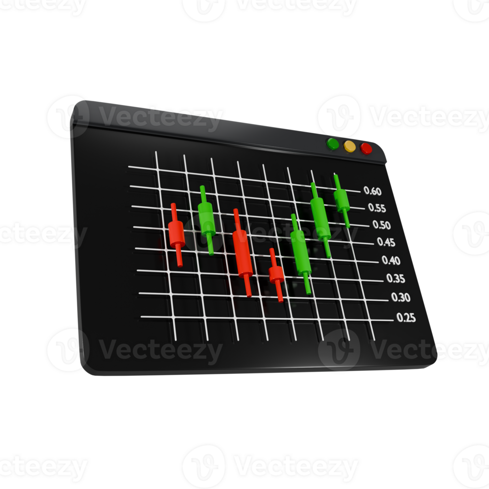 Perspective views 3d render stock market graph on monitor illustration png