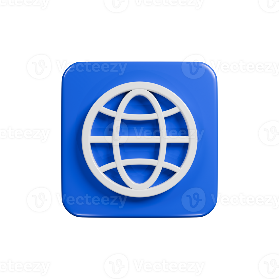 3D Render of a Blue Square with a White Globe Icon png