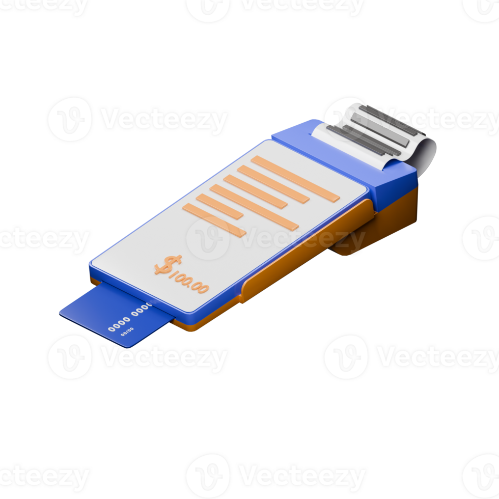 3D Render of an EDC POS Machine, Modern Payment Terminal with Credit Card png
