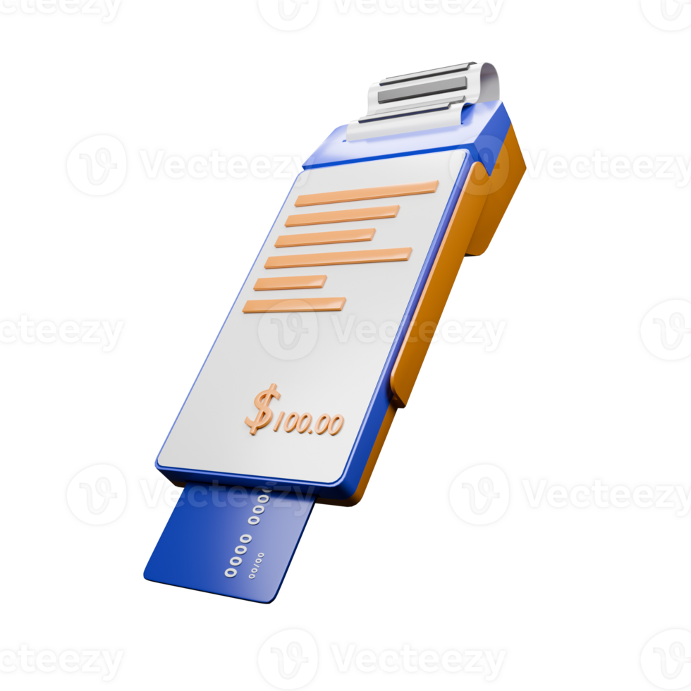 3D Render of a Payment Terminal with a Credit Card Illustration png