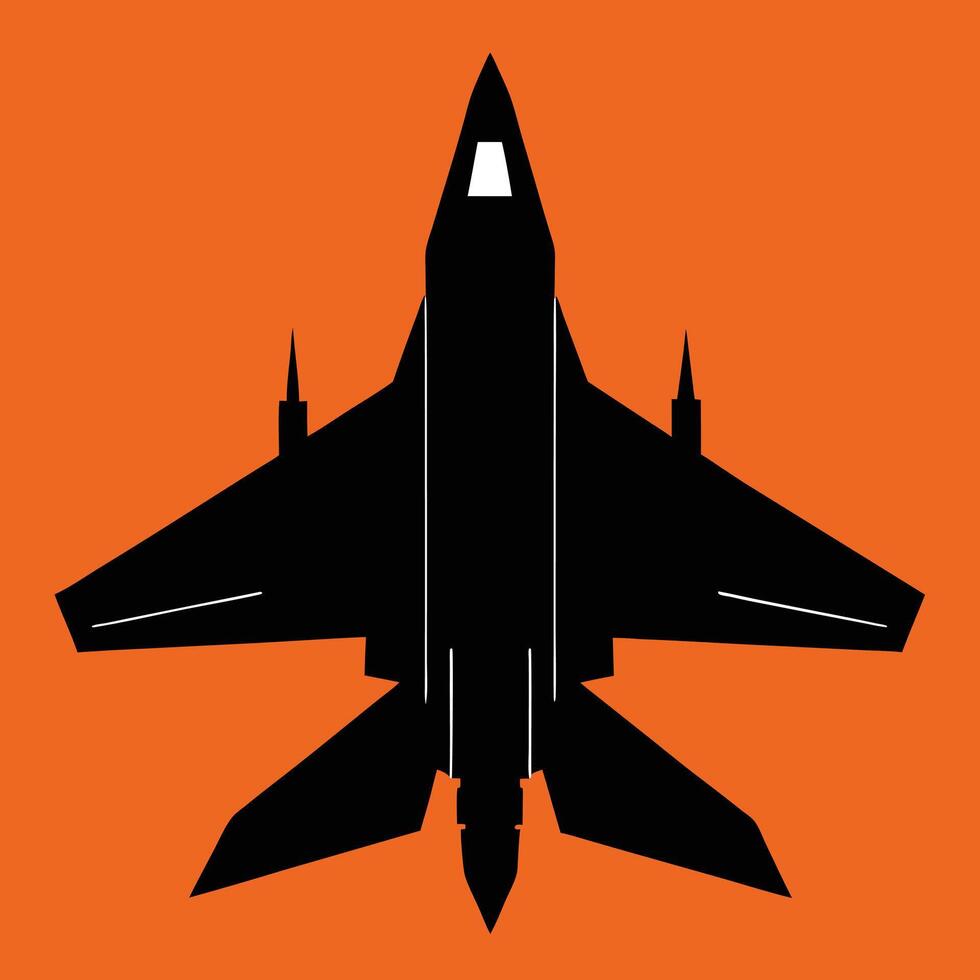 Silhouette jet fighter on orange background vector