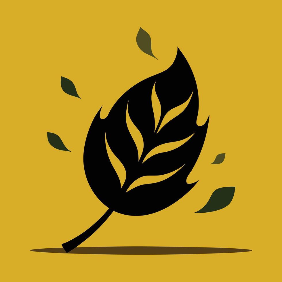 Stylized black leaf against yellow background vector