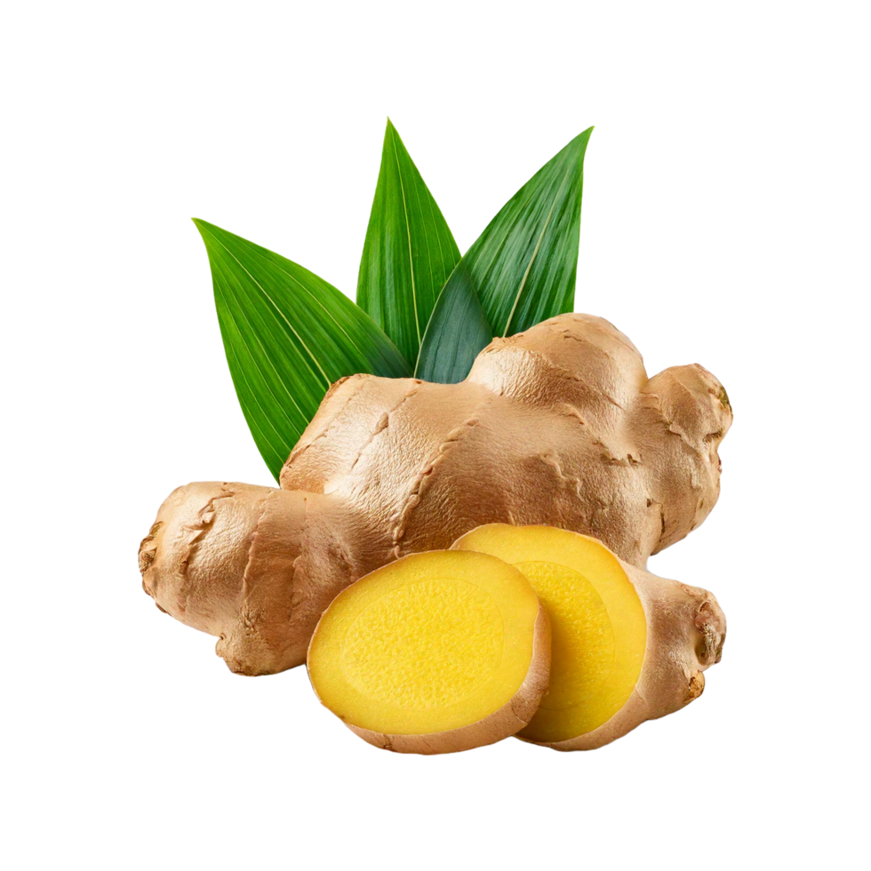 Ginger root with leaves and sliced png