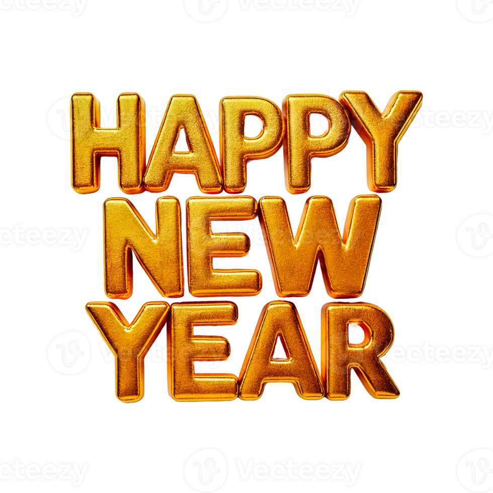 Happy new year text in gold png