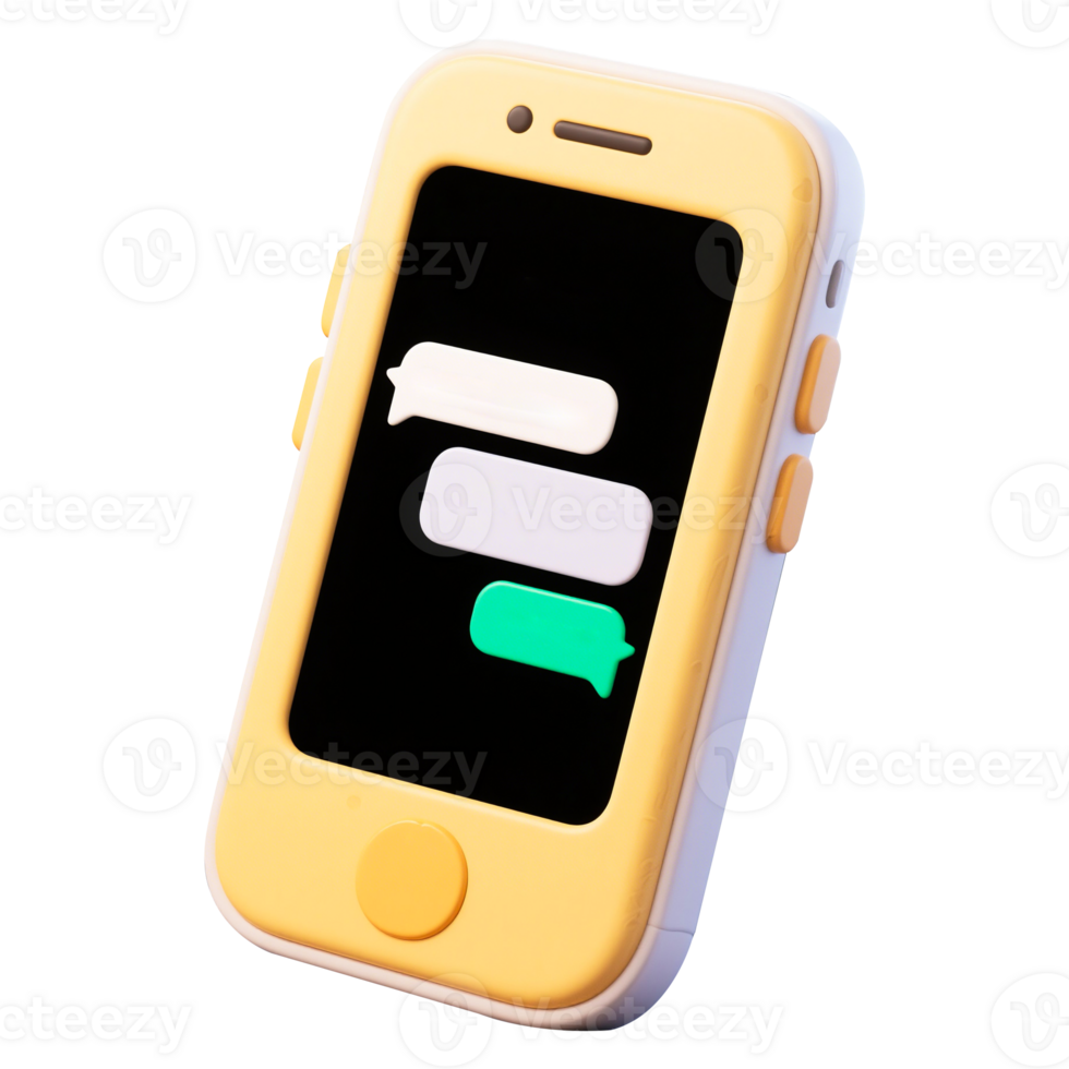 3D Cartoon Smartphone with Messaging Bubbles png