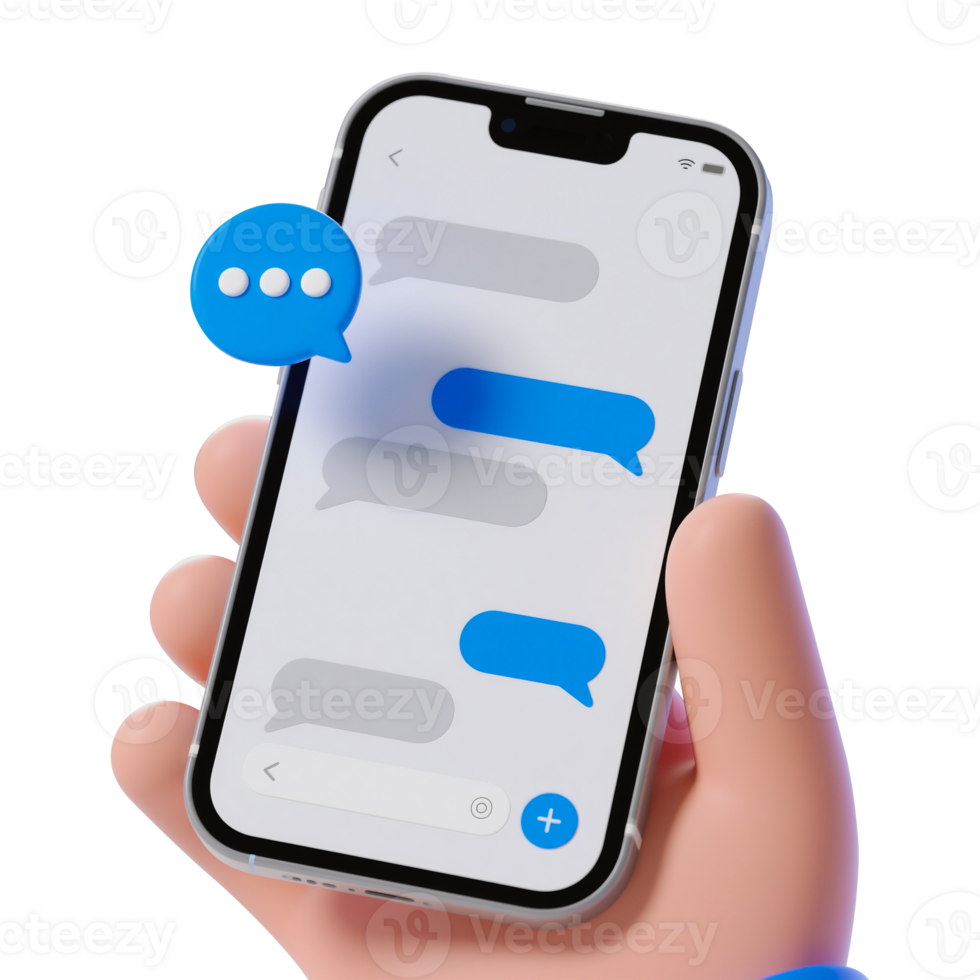 3D Render of Smartphone with Chat Bubbles png